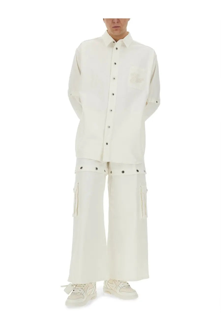 Off-white men’s jacket shirt white with a minimalist relaxed fit and subtle black buttons in lightweight fabric