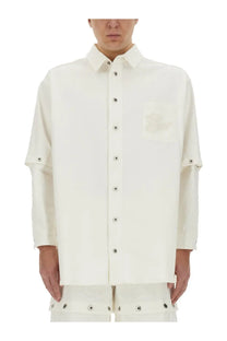 Off-white men’s jacket shirt white with a minimalist white button-up design textured pocket and silver buttons