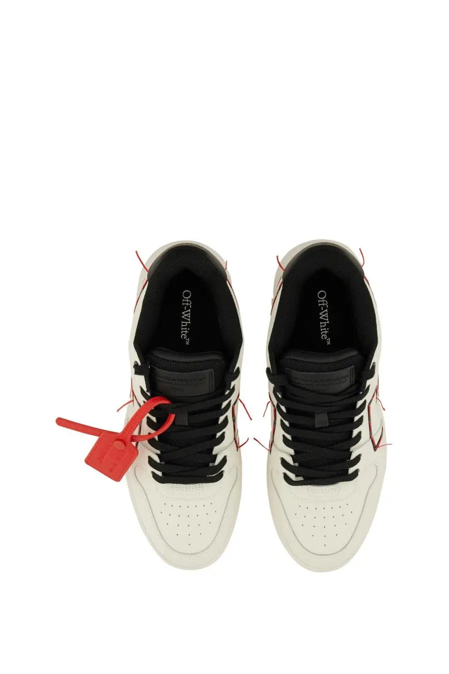 Off-white men’s leather sneaker in white with black laces and red tag details