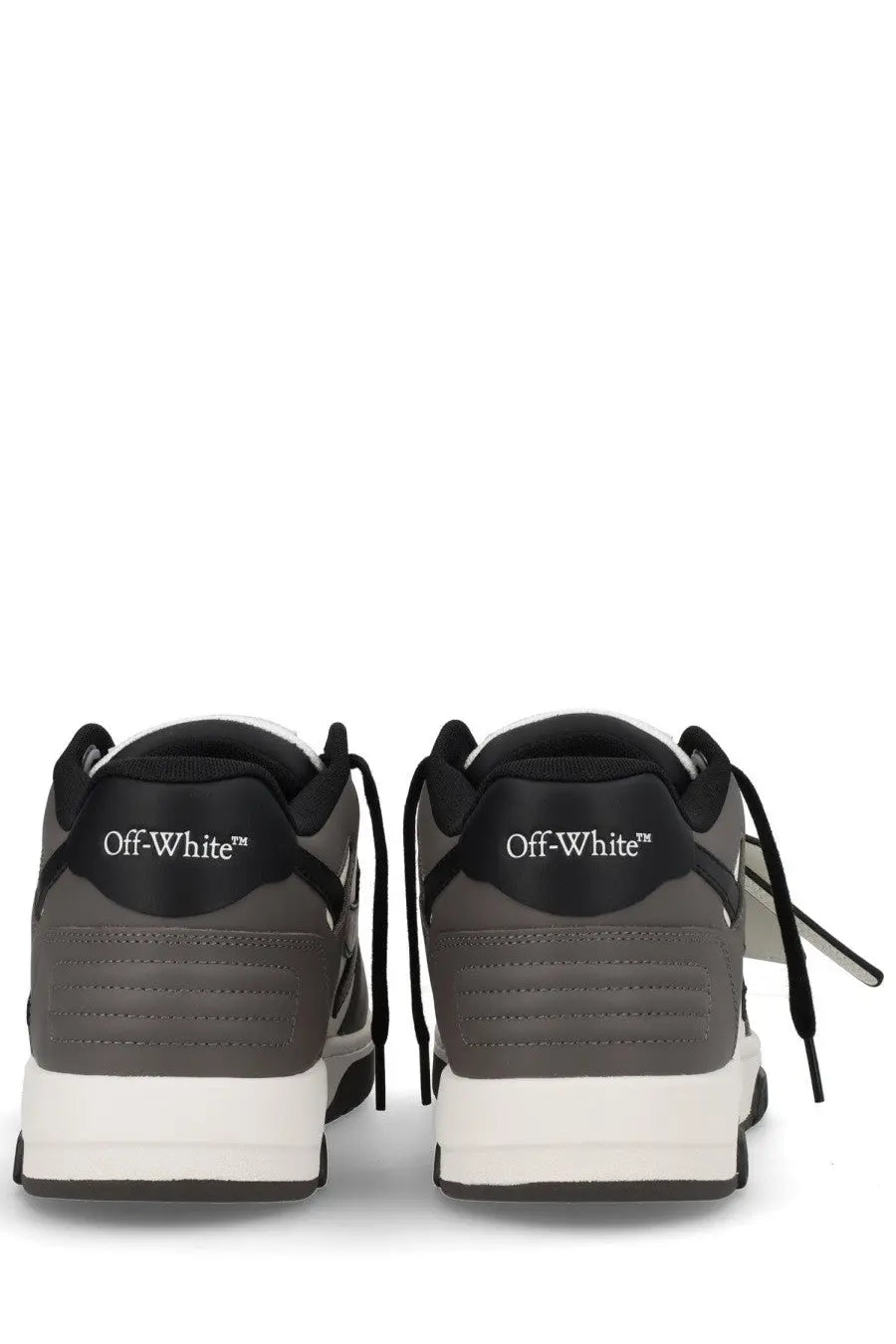 Off-white men’s out of office sneaker beige with black and gray off-white upper and white sole with black laces