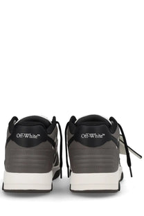 Off-white men’s out of office sneaker beige with black and gray off-white upper and white sole with black laces