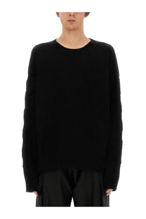 Off-White men’s oversize black knit sweater with ribbed cuffs and hem made from soft knit material