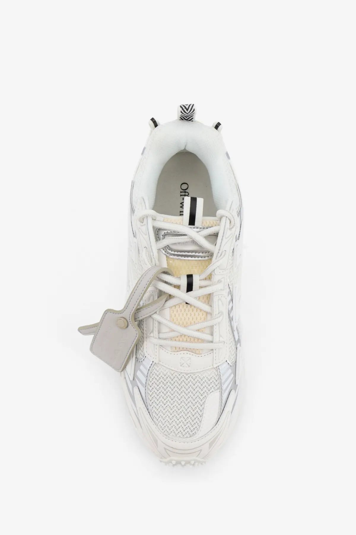 Off-white off-white chunky sneaker with mesh and synthetic overlays featuring signature tag on laces off-white men’s ow be right back low top sneakers white