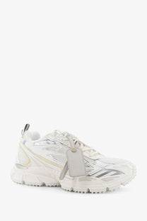 Off-white men’s ow be right back low top sneaker white with chunky sole mesh upper and silver beige accents