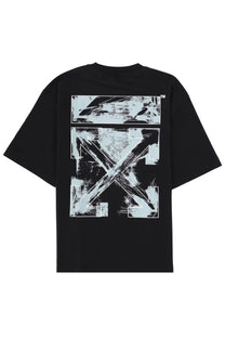 Off-white men’s black t-shirt with bold abstract white and light gray brushstroke graphic print
