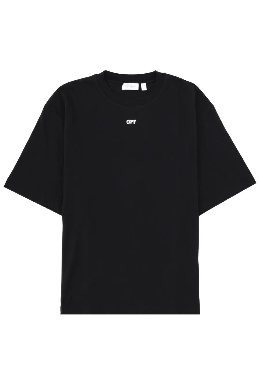 Off-white men’s black t-shirt with minimalist white off logo printed on the chest ideal for casual wear