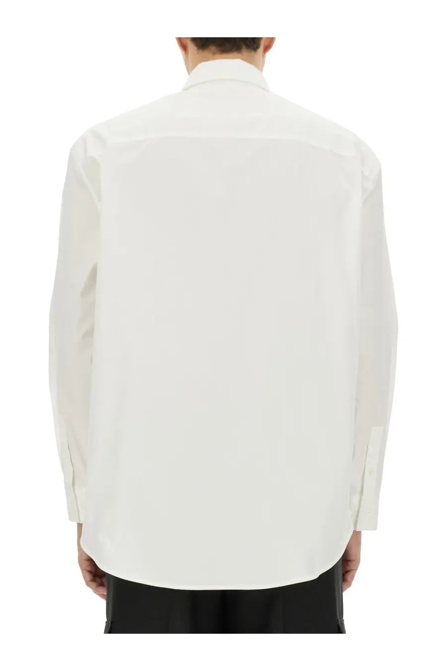 Off-white men’s white dress shirt with classic collar long sleeves and subtle seam detailing in crisp fabric