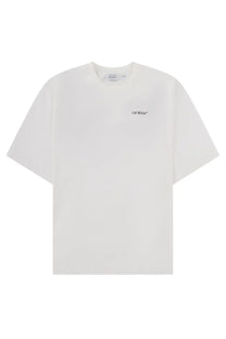 Off-white men’s t-shirt with minimalist black embroidered logo on left chest in soft cotton fabric