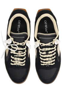 Off-white men’s sneaker end of play black in black suede and rubber with cream laces white lace ties and tan heel tab