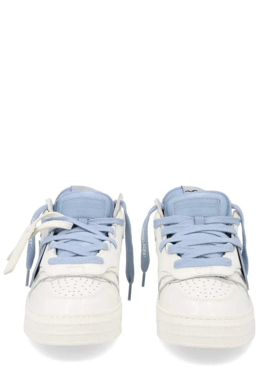 Off-white men’s sneaker floating arrow white low-top with white and light blue perforated leather and chunky sole