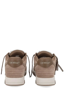 Off-white men’s sneaker out of office beige with tan suede upper white rubber sole and black laces