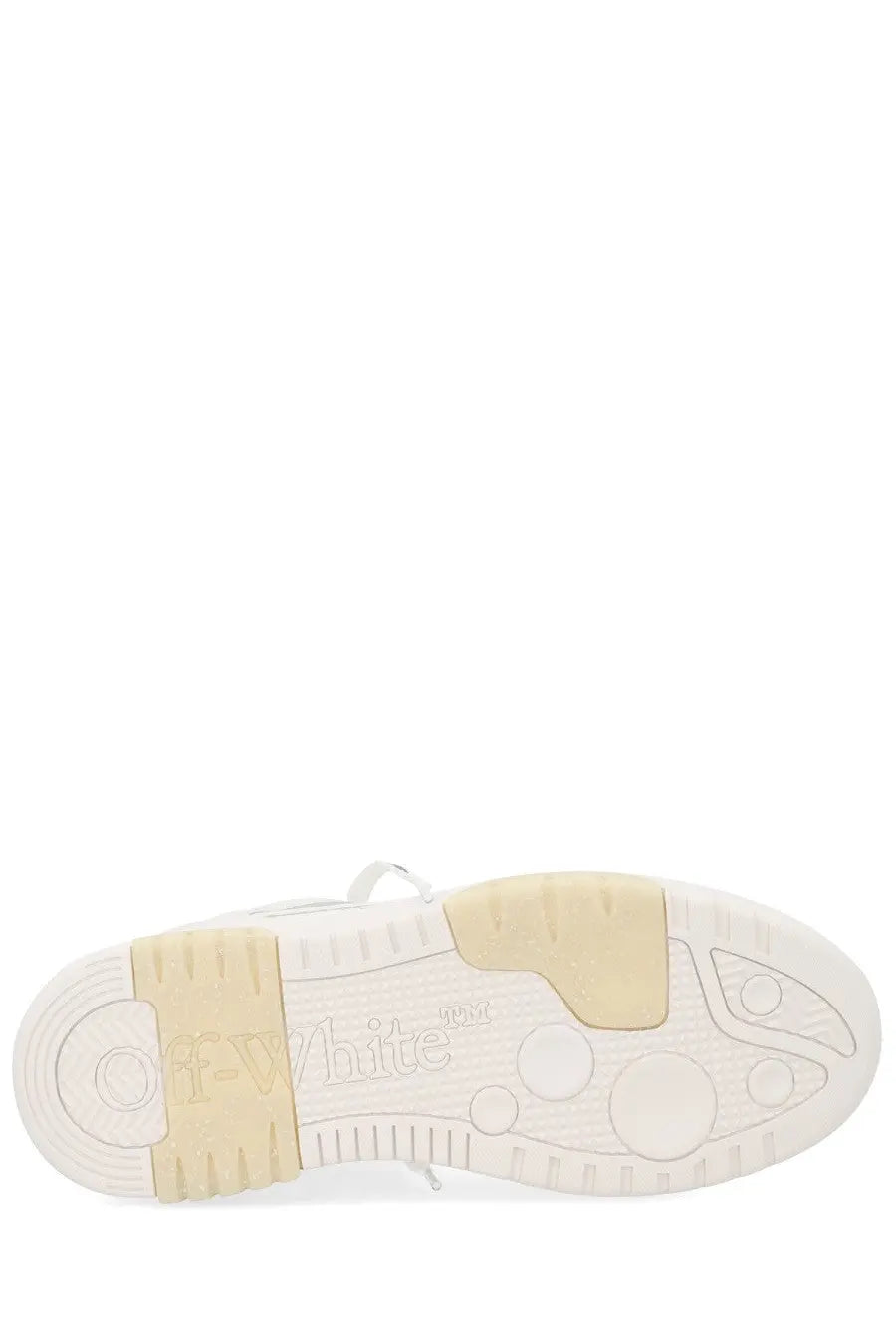 Off-white men’s sneaker out of office slim white with cream rubber sole and embossed branding