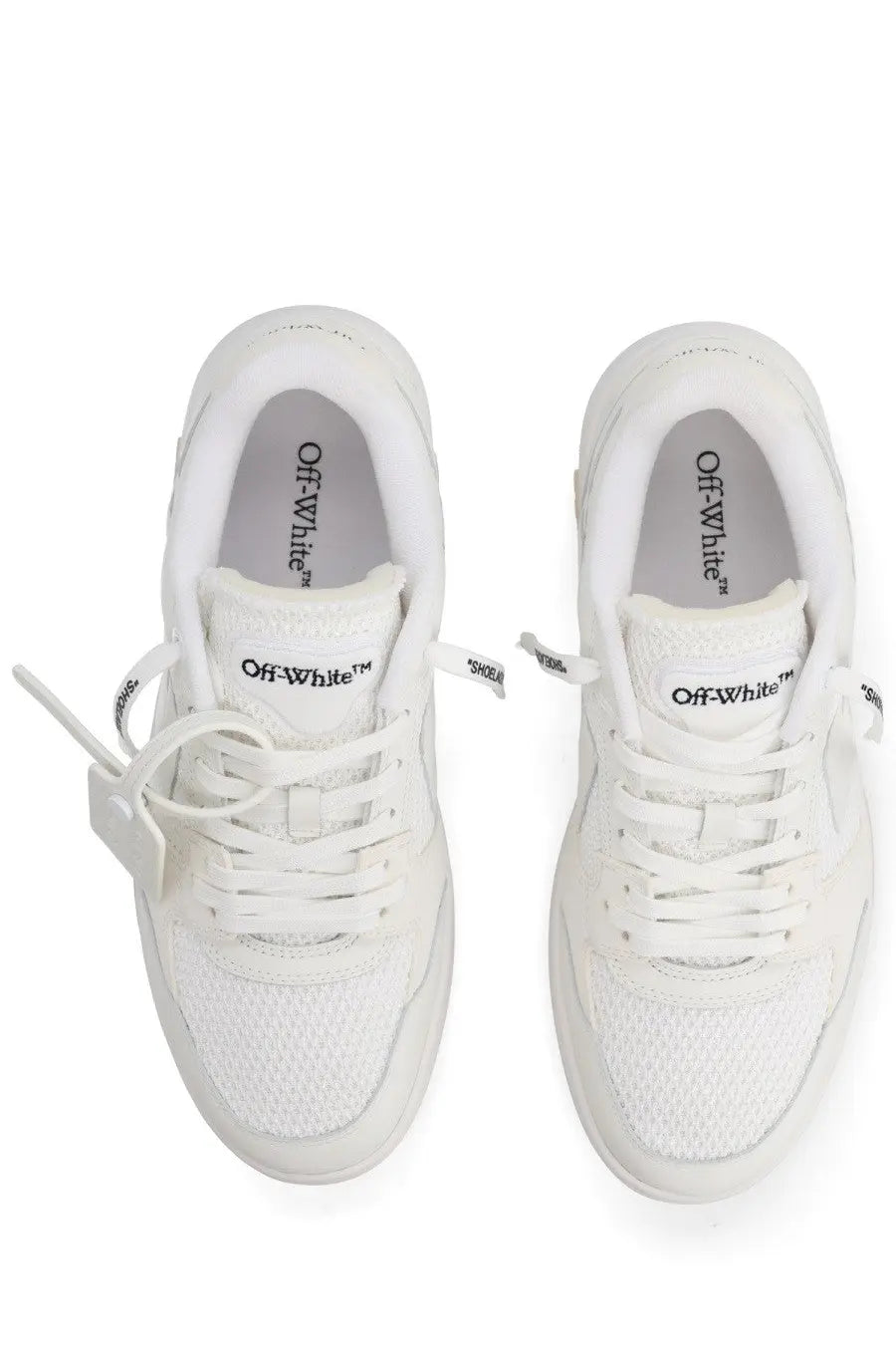 Off-white men’s sneaker out of office slim white with off-white mesh upper matching laces and logo on tongue and lining