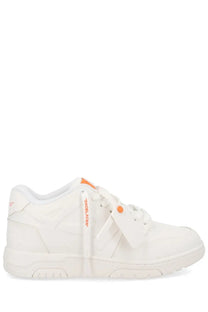 Off-white men’s sneaker out of office white with white off-white leather and orange branding in a minimalist design