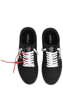Off-white men’s sneaker vulc low black with distinctive red zip tie and white laces on black vulcanized sole