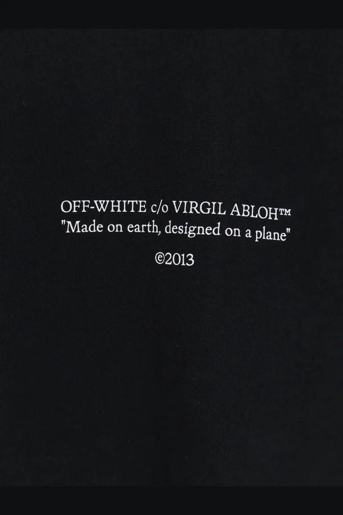 Off-White men’s black cotton t-shirt with white embroidered branding and tagline by Virgil Abloh