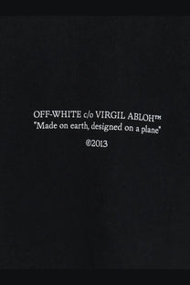Off-White men’s black cotton t-shirt with white embroidered branding and tagline by Virgil Abloh