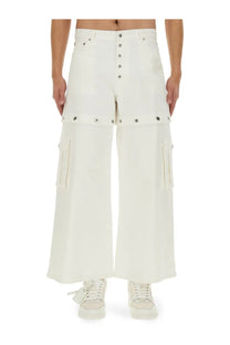 Off-white men’s super baggy jeans white wide-leg cargo pants with silver button detailing and high-rise fit