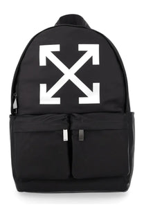 Off-White men’s zaino full arrow black backpack in black featuring a bold white arrow logo on the front