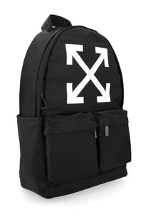 Off-white men’s zaino full arrow black backpack in black featuring a bold white arrow logo on the front