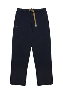 White sand men’s pantalone in blue cotton featuring dark navy trousers with elastic waist tan drawstring and side pockets