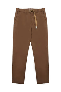 White sand men’s brown cotton cargo pants with elastic waistband and tan drawstring belt