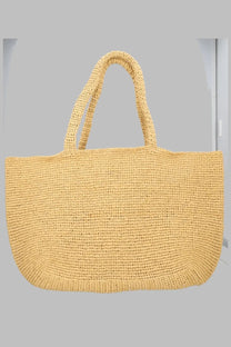 Off-White women’s Borsa tote jitney beige woven straw bag in soft yellow with sturdy handles and textured handcrafted design