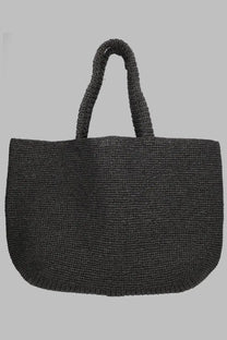 Off-White women’s black woven straw tote bag in rafia with thick textured handles for stylish carry