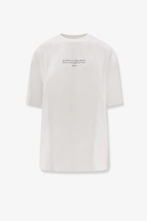 Off-white women’s white oversized cotton t-shirt with black text print on the chest by Virgil Abloh