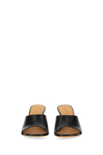 Off-White women’s black leather mule jug with a sleek minimalist design and low heel front view