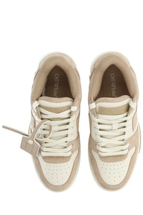 Off-white women’s out of office sneaker beige with suede and perforated leather uppers and distinctive lace tag