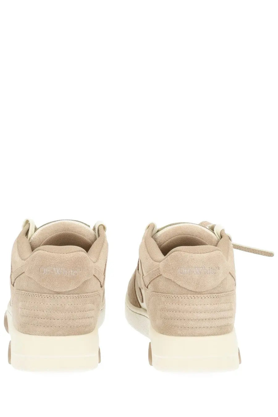 Off-White women’s out of office sneaker beige featuring beige suede upper with white rubber sole and subtle stitching details