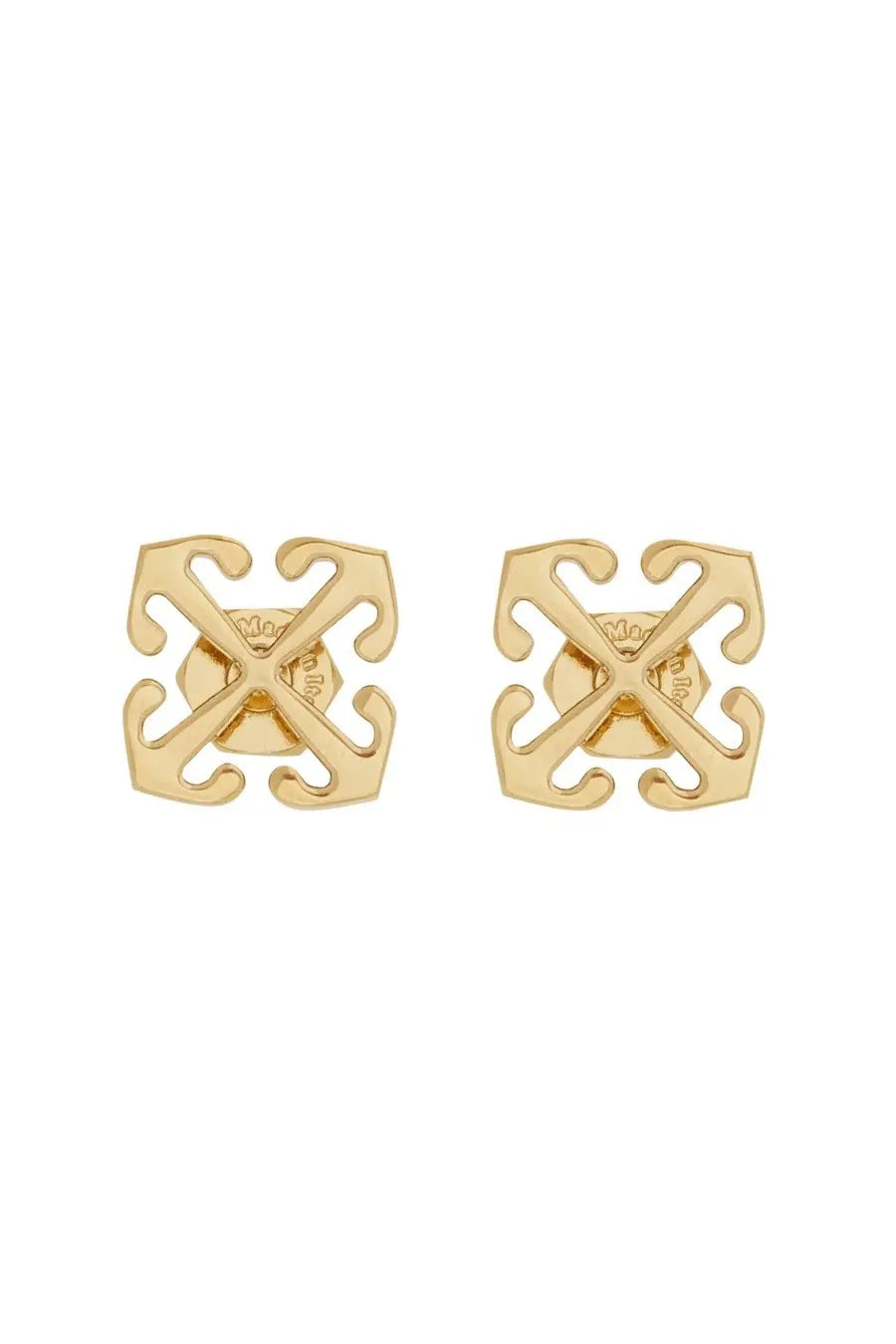 Off-White women’s orecchini arrow mini gold gold-tone metal earrings with distinctive geometric interlocking arrow design