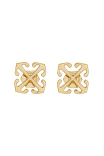 Off-White women’s orecchini arrow mini gold gold-tone metal earrings with distinctive geometric interlocking arrow design