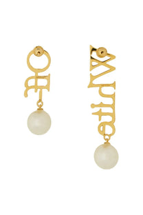 Off-white women orecchini con gold gold-tone letter-shaped earrings with dangling white pearls