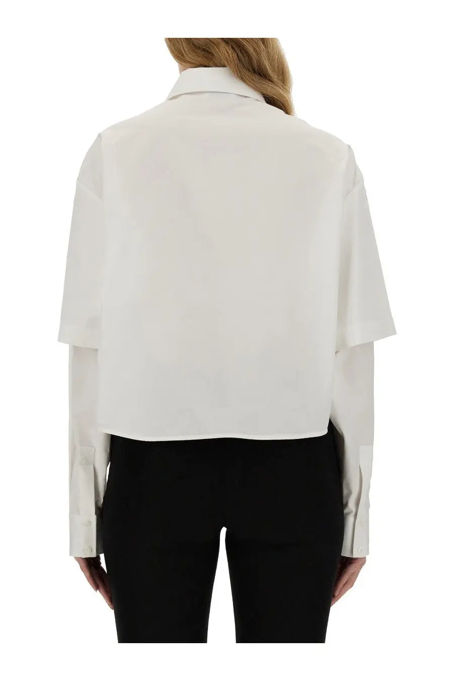 Off-white women’s poplin shirt in crisp white with double-layered fabric and relaxed fit short sleeves