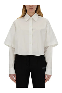 Off-white women’s white poplin shirt with wide fluttery sleeves and classic collar in a cropped button-down style