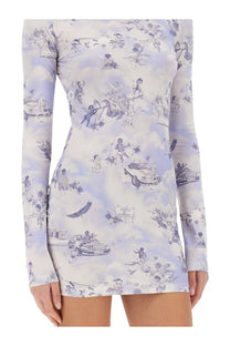 Off-White women’s serenity short dress blue long-sleeved lavender and white mini dress with vintage cherub print
