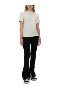 Off-White women’s white short-sleeved shirt with a small black logo on the chest made of soft cotton fabric