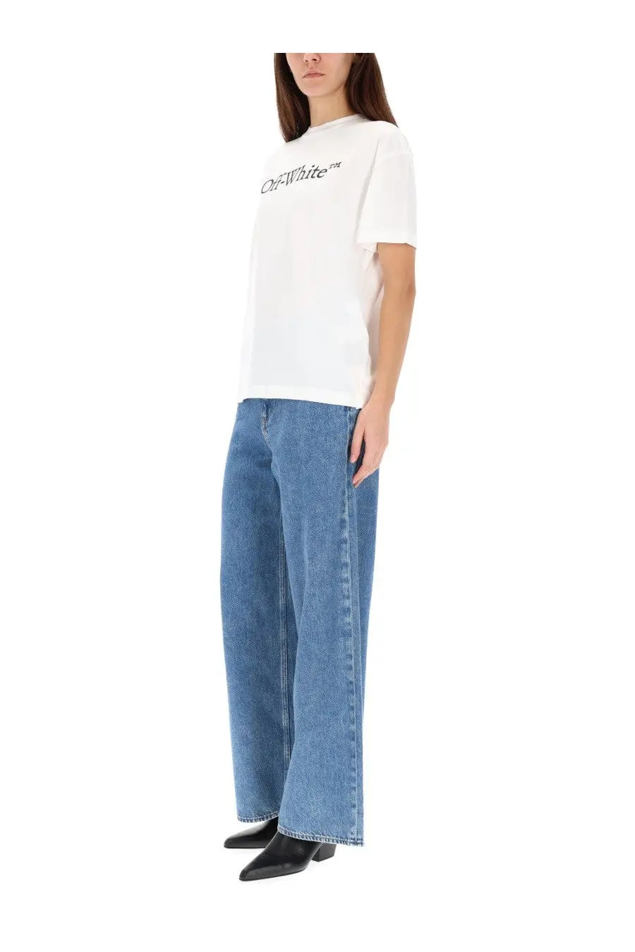 Off-white women’s shirt white with black logo print on white off-white cotton fabric for casual wear