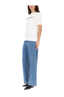 Off-white women’s shirt white with black logo print on white off-white cotton fabric for casual wear