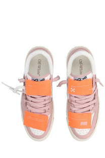 Off-white women’s sneaker low top court blue in pink off-white with bright orange strap accents and white laces