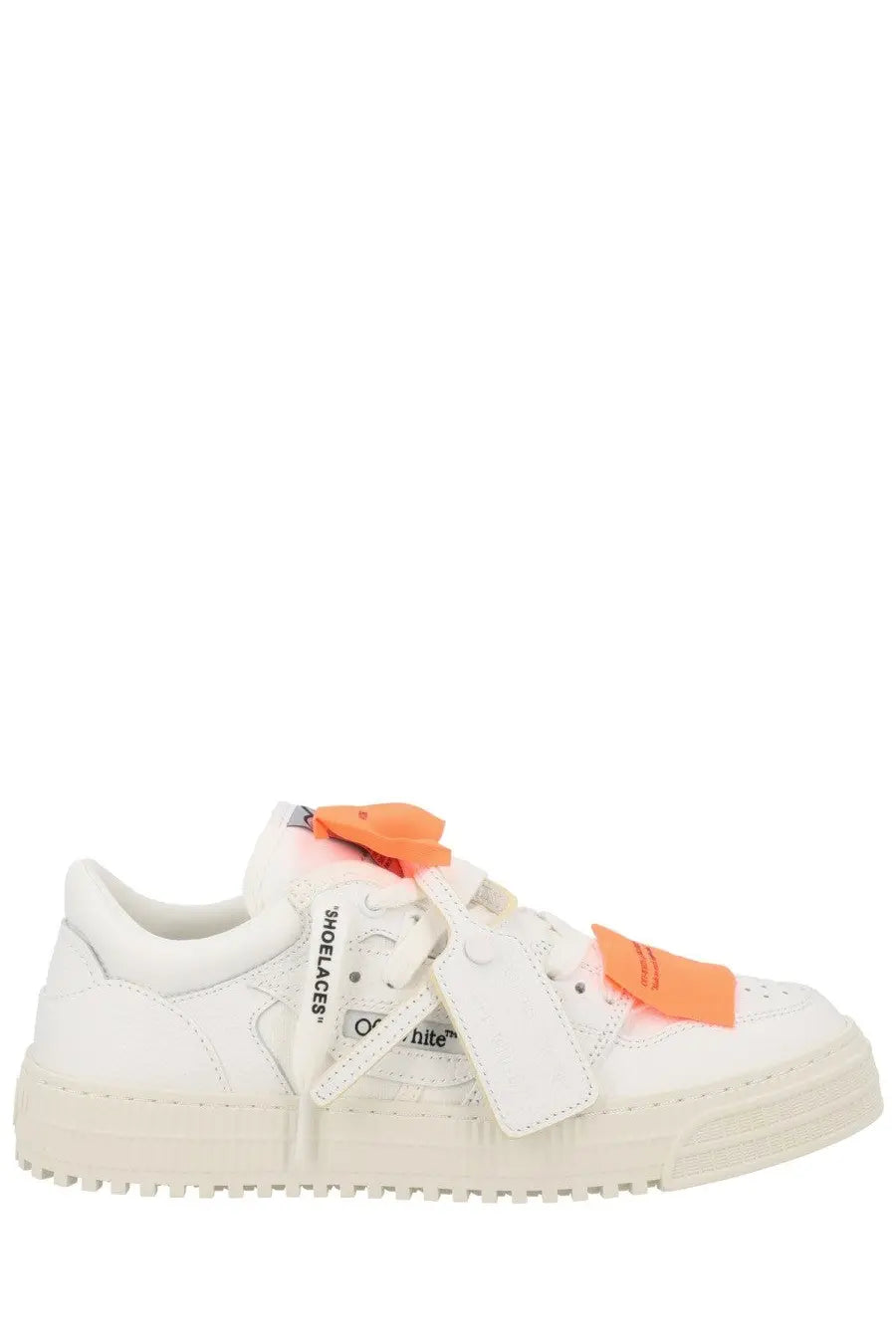 Off-White women’s low top court sneaker in white with orange accents and chunky sole for casual wear