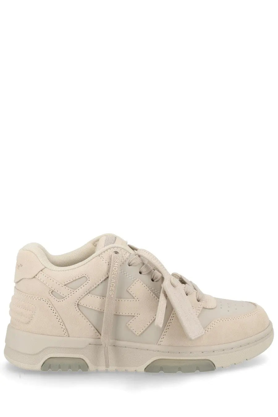 Off-White women’s sneaker out of office beige cream off-white chunky sole with signature arrow logo on the side