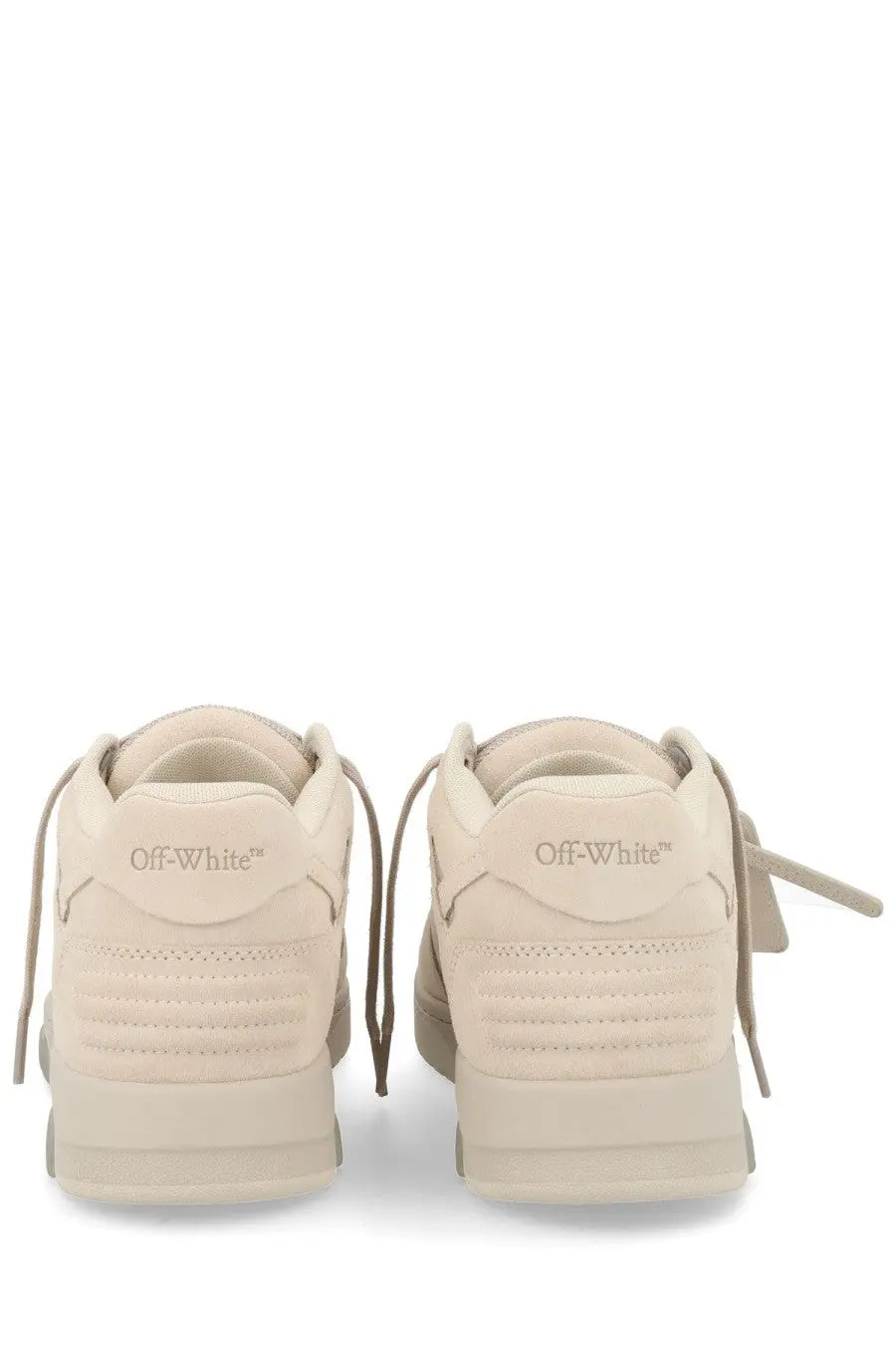 Cream-colored off-white women’s sneakers with textured upper and matching laces from off-white out of office beige collection