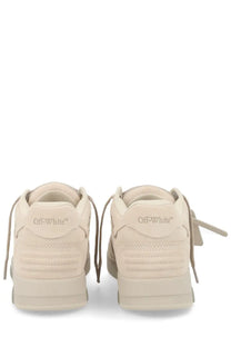 Cream-colored off-white women’s sneakers with textured upper and matching laces from off-white out of office beige collection