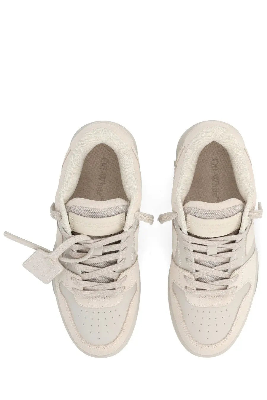 Off-white women’s sneaker out of office beige with minimalist design and signature tag on the laces