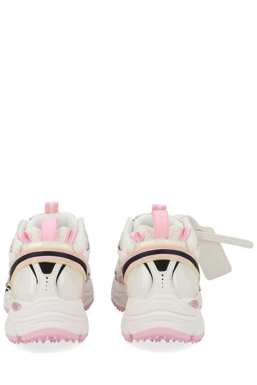 Off-white women’s sneaker be right back white with pink and black accents chunky sole and signature brand tag