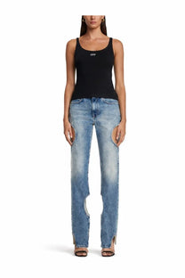 Off-White women’s black tank top featuring a white off logo on the chest in a casual cotton fabric