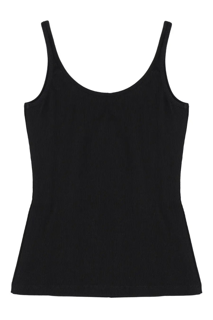 Off-White women’s black ribbed knit tank top with thin straps and rounded neckline in soft fabric